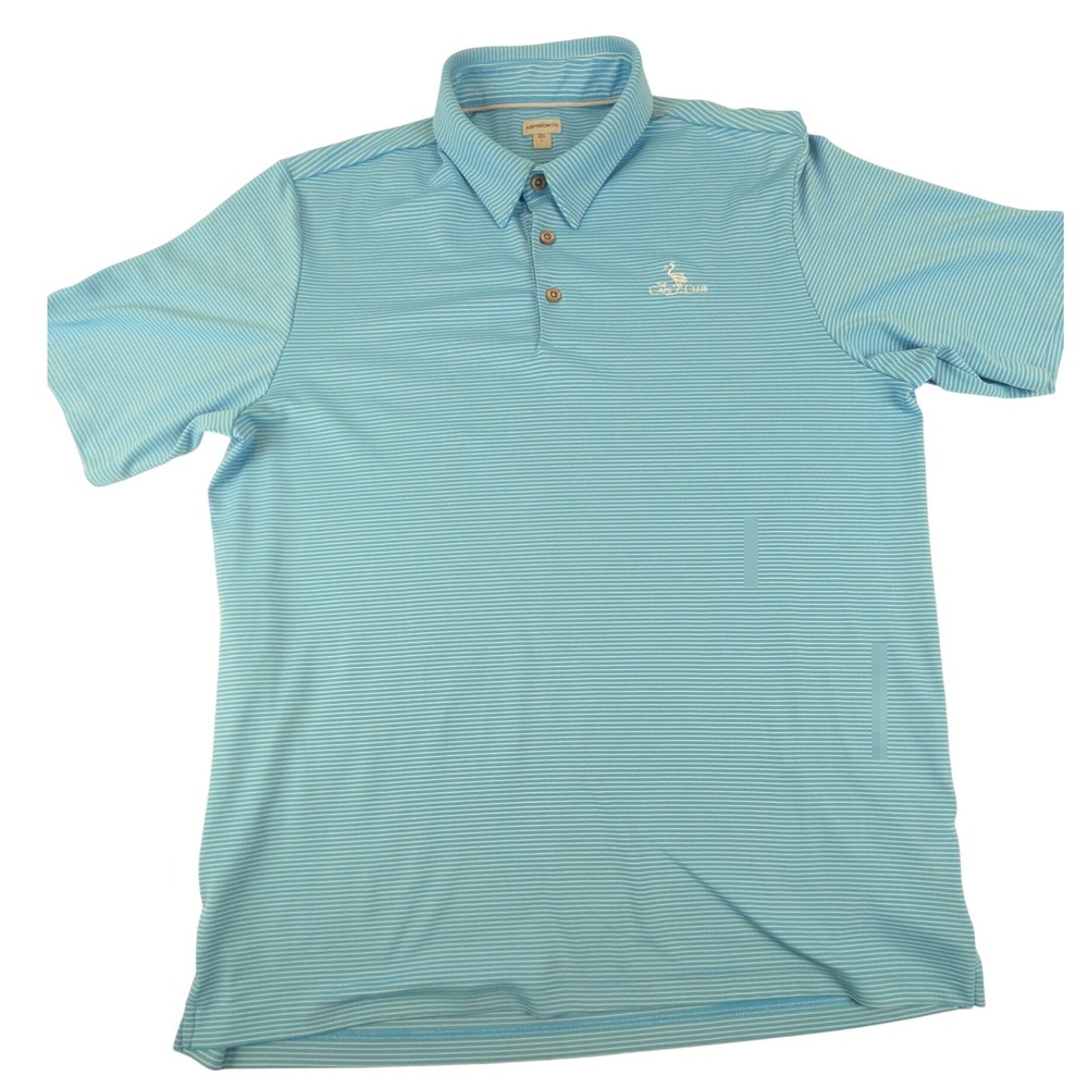 Ashworth Mens Golf Polo Shirt Large Blue White Striped The Cape Club Performance